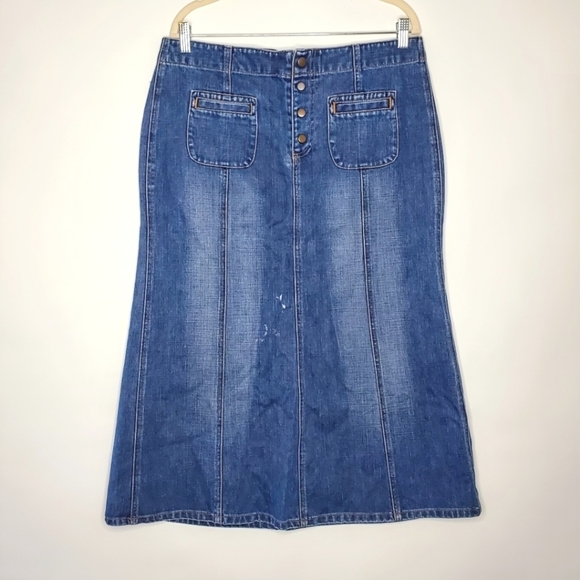 Gap Jeans Denim Maxi Skirt Size 14 Cotton Button Front Modest Office Boho Y2K - Picture 1 of 9